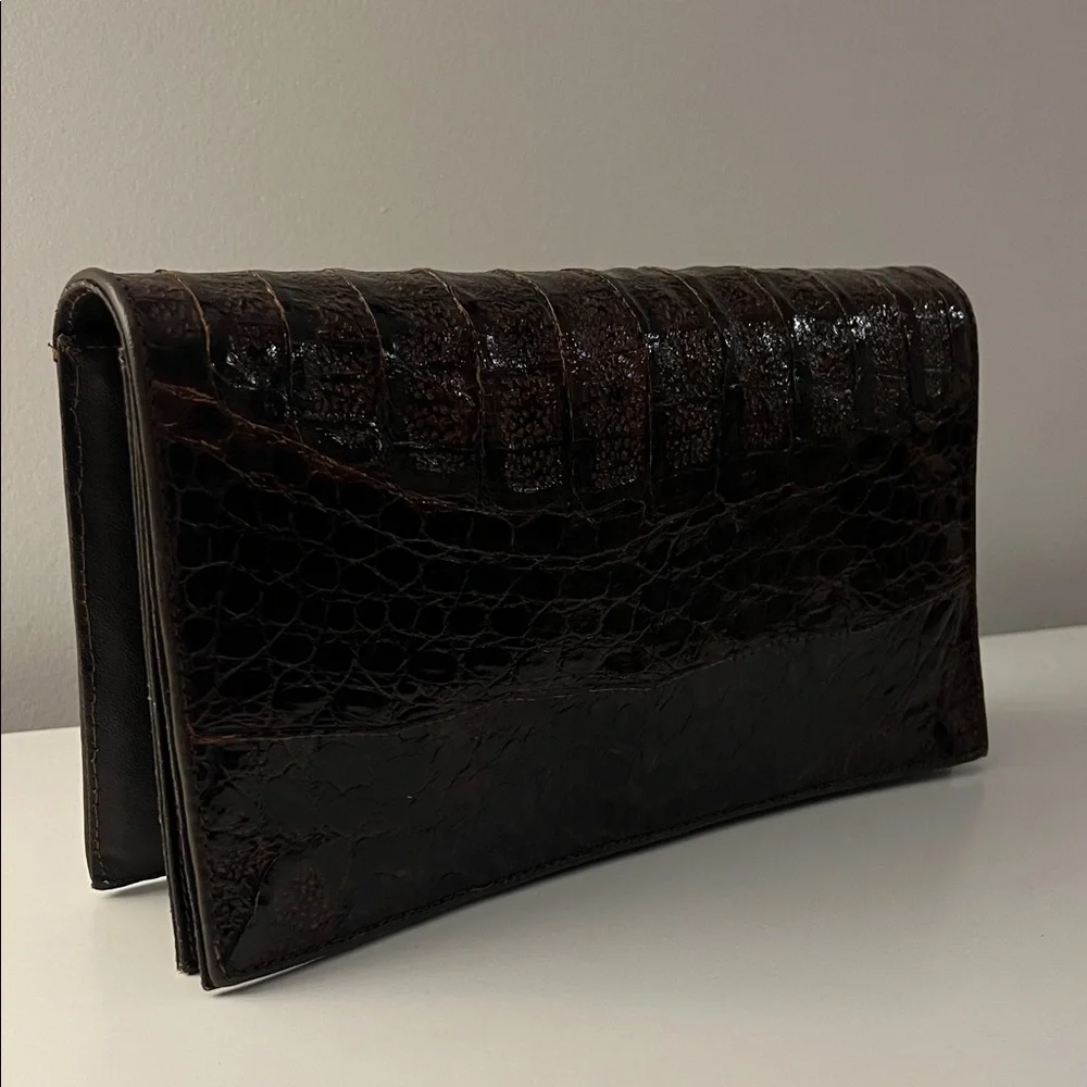Elegant Brown Crocodile-Embossed Clutch
